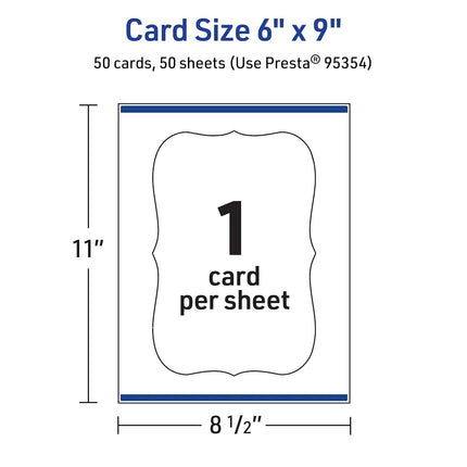 Avery Printable Rectangle Cards, Flourished Edges, Sure Feed Technology, 6" x 9", Matte White Cardstock, Print-to-the-Edge, Laser/Inkjet, 50 Total, Great for Postcards and Thank You Cards