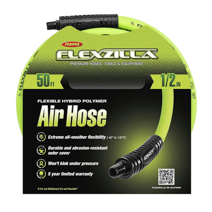 Flexzilla HFZ1250YW3 Air Hose, 1/2" (inches) x 50' (feet) with 3/8" Ends