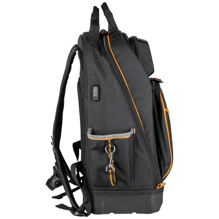 KLEIN TOOLS Unisex's Tool Bag Tradesman Pro Extra-Large 40-Pocket Electrician Jobsite Backpack with Molded Bottom, Black, Charging Port