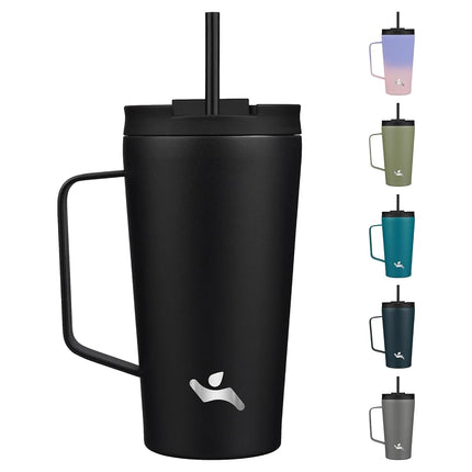 Konokyo Insulated Tumbler with Handle and Straw, 18 OZ Travel Coffee Mug Stainless Steel Cup Metal Water Bottle,Black