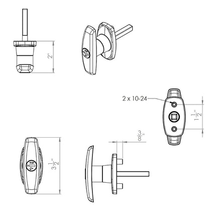 Bauer T-323T Package Matching T-Handles Lock Set | Shaft 2 Inch Total Length, 1/2" thread on end | Keyed K-127