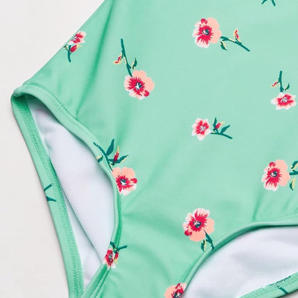 Kanu Surf Girls' Morgan Floral Ruffle 1-Shoulder 1-Piece Swimsuit, Aqua, 14