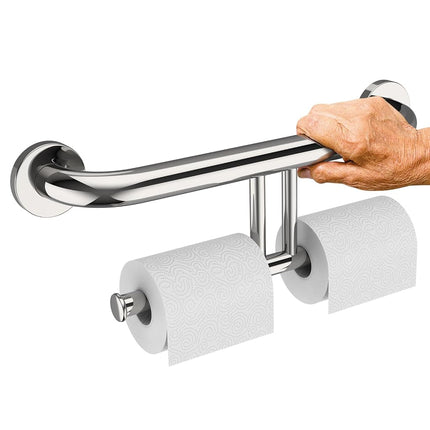 Chrome Grab Bar w/Double Toilet Paper Roll Holder 