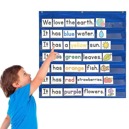 Godery Standard Pocket Chart for Classroom, Sight Words Pocket Chart, Homeschool Teaching Supplies 7 Pocket Chart(Blue)