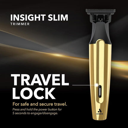 Andis 562442 Insight Slim Cordless High Powered Rotary Motor Hair Trimmer, 9-Piece Kit, Stainless-Steel T-Blade, Lithium-Ion Battery, Travel Lock, Gold