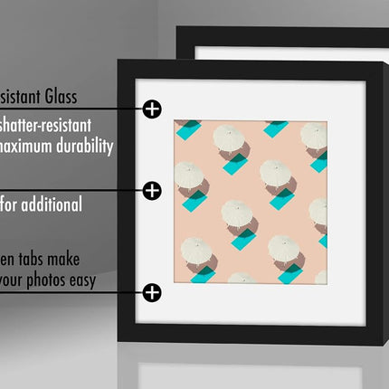 Americanflat 6x6 Picture Frame in Black - Thin Border Frame Displays 4x4 With Mat and 6x6 Without Mat - Horizontal and Vertical Formats for Wall and Tabletop (2 Pack)