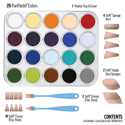 PanPastel SKY, LAND AND SEA PAINT KIT - The Darlow 20 Colors Kit, Includes Palette Tray with Lid and Safft Tools
