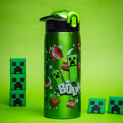 Botella de agua de Minecraft de Zak Designs para viajes y para casa, acero inoxidable con aislamiento al vacío de 530 ml con tapa de boquilla de seguridad, asa de transporte integrada, diseño a prueba de fugas (Creeper)
