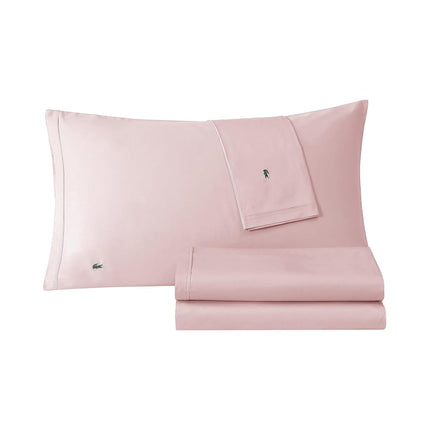 Lacoste 100% Cotton Percale 4-Piece Sheet Set – Cool, Crisp, Matte, and Durable, Oeko-Tex Certified – Solid, Iced Pink, Queen