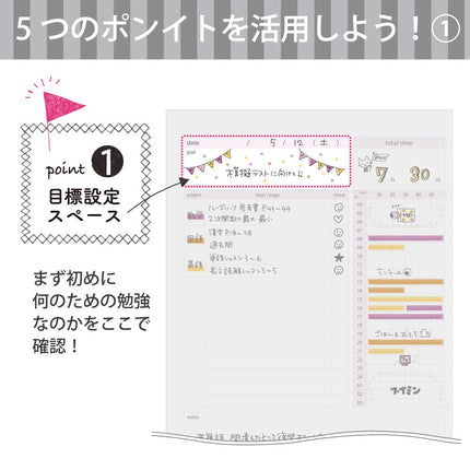 Kokuyo Campus Study Planner Notebook, Daily Ruled, A5, Light Pink, for 63 Days, Japan Import (NO-Y82MD-LP)