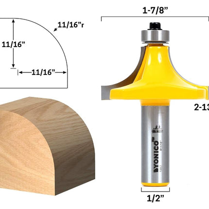 Yonico Router Bits Edge Forming Roundover 11/16-Inch Radius 1/2-Inch Shank 13967