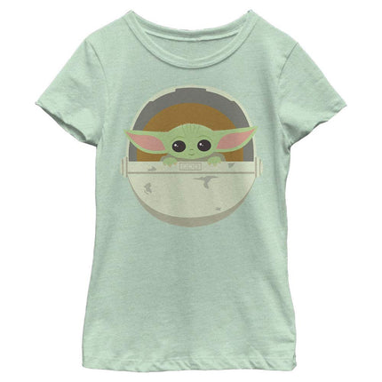 STAR WARS Mandalorian Simple Carriage Girl's Heather Crew Tee Shirt, Mint, Medium