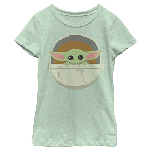 STAR WARS Mandalorian Simple Carriage Girl's Heather Crew Tee, Mint, Small