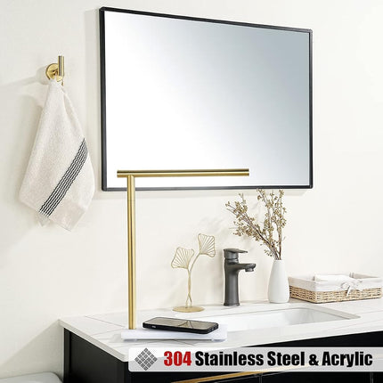 JQK Porte-Serviettes sur Pied Or Brossé, Support Moderne Autonome pour Plan de Travail avec Barre de 30,5 cm, Acier Inoxydable 304 Épais 0,8 mm Base Blanche, HTT170-WG