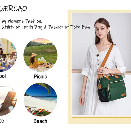 TuErCao Insulated Lunch Bag Lunch Box for Women Men for Work Travel Leakproof Portable Soft Cooler for Beach Picnic, Green