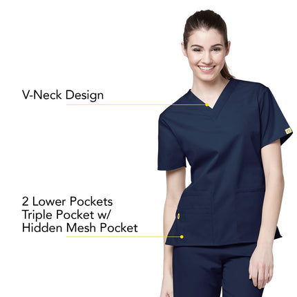 Haut à col en V coupe Bravo WonderWink 6016ANVYXXS Origins pour femme, marine, standard - 2TP