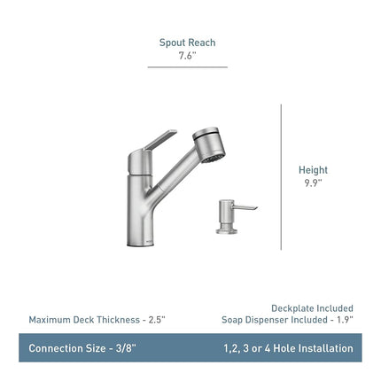Robinet de cuisine extractible Moen Sombra Power Clean, fini résistant aux taches en acier inoxydable
