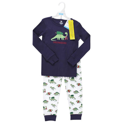 Hudson Baby Baby Girls' Cotton Pajama Set, Christmasaurus, 3T