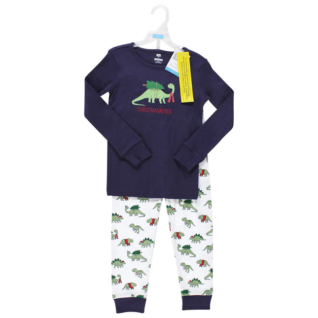 Hudson Baby Baby Girls' Cotton Pajama Set, Christmasaurus, 3T