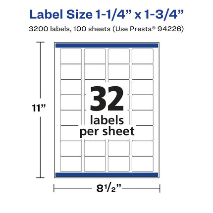 Avery Matte White Rectangle Labels with Sure Feed, 1.25" x 1.75", 3,200 Matte White Printable Labels