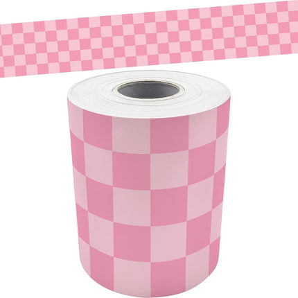 Teacher Created Resources Cool for School Pink Checkered Border - 50 Feet - Decorative Bulletin Boards, Walls, Desks, Windows, Doors, Lockers, Schools, Classrooms, Home School and