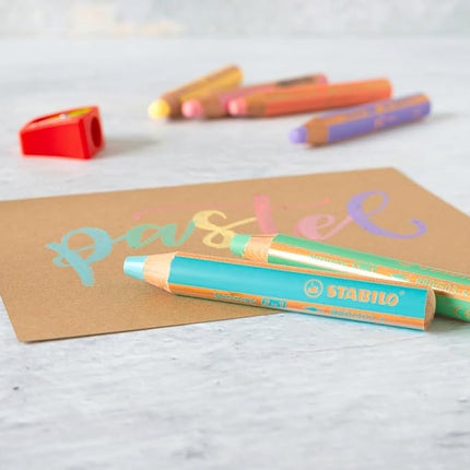 STABILO Multi-Talented Pencil woody 3 in 1 - Pack of 6 - Assorted Pastel Colors with Sharpener