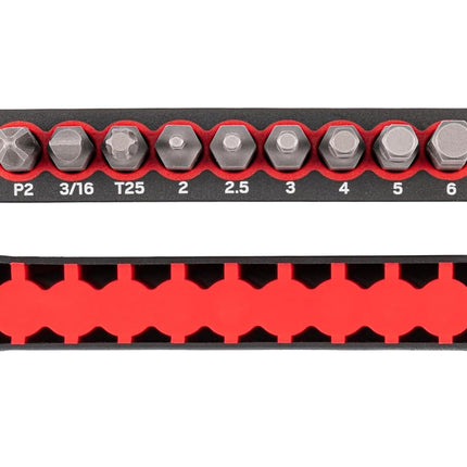 TEKTON 1/4 Inch Bicycle Bit Set with Rail, 9-Piece (#2, 3/16 in., T25, 2-6 mm) | DZZ93003