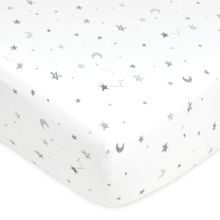 American Baby Company 2 Pack Printed 100% Cotton Jersey Knit Fitted Crib Sheet for Standard Crib and Toddler Mattresses, Gray Star/Gray Zigzag, for Boys and Girls