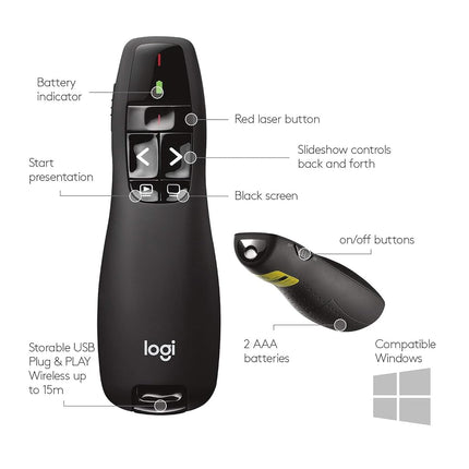 Logitech Wireless Presenter R400 Earplug, 5 cm, Black