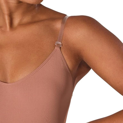 Capezio Women's Camisole Leotard with Clear Transition Straps Shapewear Bodysuit, Suntan, Large
