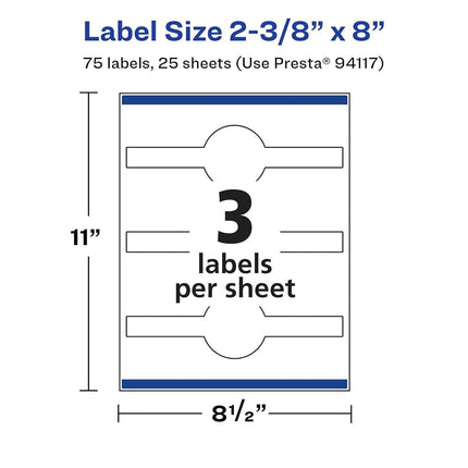 Avery Glossy White Cigar Labels with Sure Feed, 2-3/8" x 8", 75 Glossy White Labels, Permanent Label Adhesive, Laser/Inkjet Printable Labels