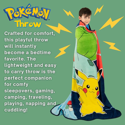 Franco Pokémon Anime Pikachu et Bulbizarre Couverture en micro-peluche ultra douce pour enfants, 117 cm x 152 cm, (Produit sous licence officielle)
