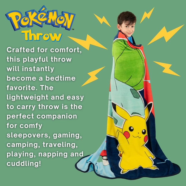 Franco Pokemon Anime Pikachu and Bulbasaur Kids Bedding Super Soft Micro Raschel Throw, 46 in x 60 in, (Official Licensed Product)