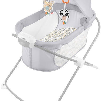 Berceau portable Fisher-Price Apaisant avec projection, lumières, musique, vibrations et pliage compact pour nouveau-nés de 0 mois et plus, Fawning Leaves