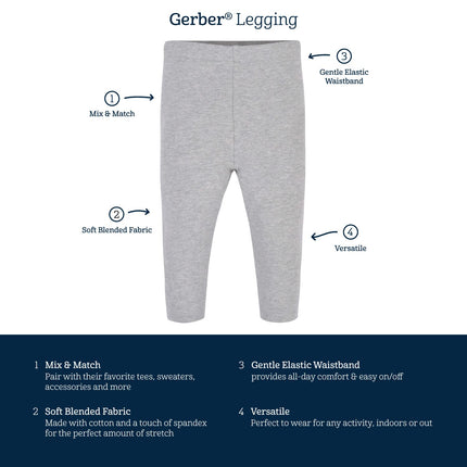 Gerber Baby Girls' Toddler Multi-Pack Premium Leggings, Pink/Black, 6-9 Months