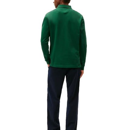 Tommy Hilfiger Men's Long Sleeve Polo Shirts in Regular Fit with Stretch and Organic Pique Cotton, Ornamental Green, S