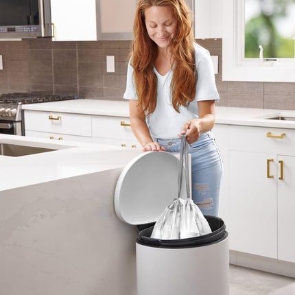 Plasticplace Custom Fit Trash Bags, Compatible with simplehuman Code J Packs, White Drawstring Garbage Liners 10-10.5 Gallon, 21'' x 28'' (20 Count/5 Pack)