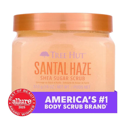Tree Hut Santal Haze Shea Sugar Scrub, Exfoliating, Hydrating & Moisturizing Body Scrub with Shea Butter & Nourishing Essential Oils, Smooth & Soften Skin, 18 oz