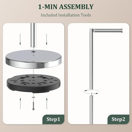 Toilet Paper Holder Stand, Freestanding Tissue Roll Holder for Bathroom, Rustproof Toilet Paper Stand Storage for 4 Rolls, 304 Stainless Steel and Anti-Slip Weighted Base, Chrome