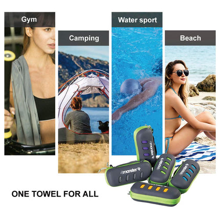 Toalla de viaje de microfibra 4Monster, toalla de camping, toalla de gimnasio, toalla de senderismo, de secado rápido y súper absorbente con estuche de viaje