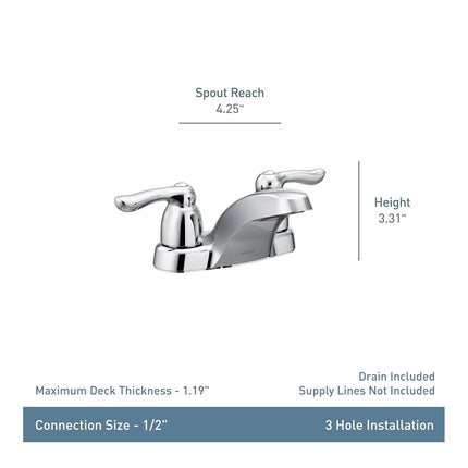 Moen 4925 Chateau Two-Handle Low Arc Bathroom Faucet, Chrome