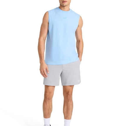 Reebok Apparel Mens Legacy Sleeveless Crewneck Tank Top, Standard Fit, Lightweight Cotton-Poly Jersey Fabric, Placid Blue, Medium