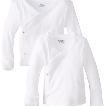 Gerber 2-Pack Long Sleeve Side-Snap Shirts, White, 0-3 Months