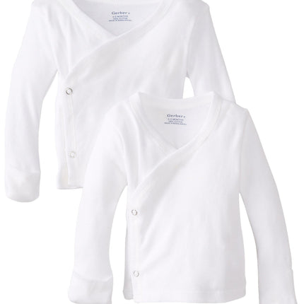 Gerber 2-Pack Long Sleeve Side-Snap Shirts, White,