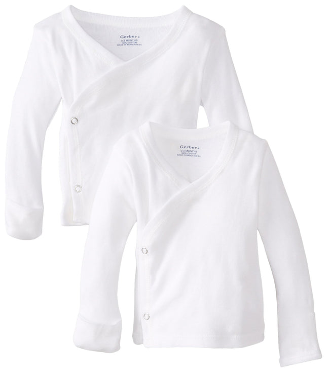 Gerber 2-Pack Long Sleeve Side-Snap Shirts, White,