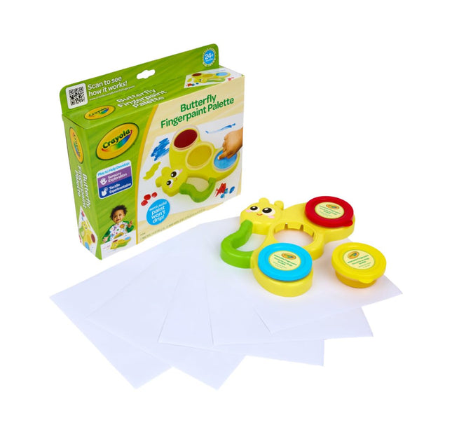 Crayola Butterfly Fingerpaint Pallette (3ct), Washable & Spillproof Fingerpaint for Toddlers, Less Mess Paint, Toddler Gift, Ages 2+