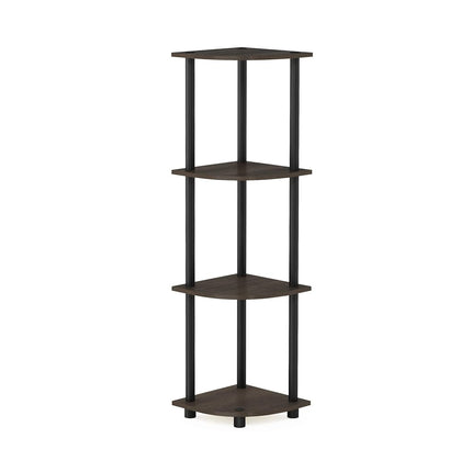Furinno TURN-N-TUBE Corner Shelf, 4-Tier Corner Bookshelf, Display Storage Shelves with Open Shelves, for Organization and Storage, Living Room, Home Office, Garage, Dark Brown Grain