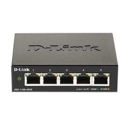 D-Link DGS-1100-05V2 5-Port Gigabit Smart Managed Switch with VLAN support, layer 2 features, QoS, 802.3az EEE, Fanless