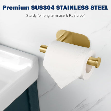 NearMoon Toilet Paper Holder Self Adhesive, Premium Thicken SUS304 Stainless Steel Rustproof Adhesive Toilet Roll Holder no Drilling for Bathroom, Kitchen, Washroom (4 Pack, Brushed Gold)