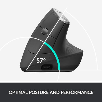 Logitech MX Vertical Ergonomic Mouse, Multi-Device, Bluetooth or 2.4GHz Wireless with USB Unifying Receiver, 4000 DPI Optical Tracking, 4 Buttons, Fast Charging, Laptop/PC/Mac/iPad OS- Black